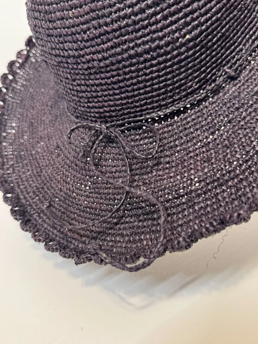 SHEBOBO Handmade Madagascar Raffia Wide Brim Sun Hat Black Boho Beach